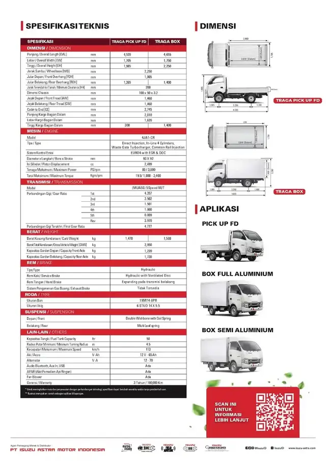 Spesifikasi detail Isuzu Traga 2026